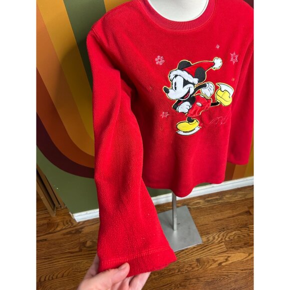 Vintage Disney Mickey Mouse skating winter red fleece sweater - size M - Picture 2 of 7